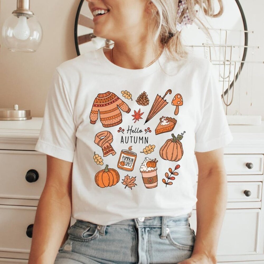 Hello Autumn T-shirt, Graphic Fall Shirt, Pumpkin Season